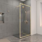 Paroi de douche 100x200cm + grille finition or dor bross + receveur gris effet pierre 100x80x4cm