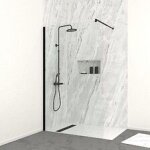 Paroi de douche 120cm verre 8mm - profil? + barre extensible + colonne de douche m?canique noir mat