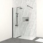 Paroi de douche 120cm verre 8mm - profil? + barre extensible + colonne de douche thermostatique noir ...