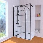 Paroi de douche 120x195 motif verri?re + receveur blanc 80x120 + colonne de douche noire thermostatique ... Paroi de douche 120x195 motif verri?re + receveur blanc 80x120 + colonne de douche noire thermostatique ...