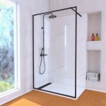 Paroi de douche 120x200 verre 8mm & cadre noir + receveur blanc 80x120 + colonne de douche mécanique Paroi de douche 120x200 verre 8mm & cadre noir + receveur blanc 80x120 + colonne de douche mécanique