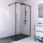 Paroi de douche 120x200cm + receveur a poser 120x80cm - cadre et barre noir mat - contouring 120