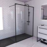 Paroi de douche 140x200 + receveur a poser 140x90 cm + cadre et barre noir mat - contouring 140 Paroi de douche 140x200 + receveur a poser 140x90 cm + cadre et barre noir mat - contouring 140