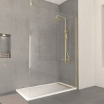 Paroi de douche 140x200cm verre 8mm - profil� + barre plafond finition or bross� - freedom 2 gold