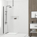 Paroi de douche 80x200cm verre transparent - profilé + barre plafond noire - freedom 2 black Paroi de douche 80x200cm verre transparent - profilé + barre plafond noire - freedom 2 black