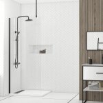 Paroi de douche 90x200cm verre transparent - profilé + barre plafond noire - freedom 2 black Paroi de douche 90x200cm verre transparent - profilé + barre plafond noire - freedom 2 black