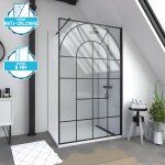 Paroi de douche déco 120x195cm verre anti - calcaire 8mm sérigraphié - barre de fixation noir mat Paroi de douche déco 120x195cm verre anti - calcaire 8mm sérigraphié - barre de fixation noir mat