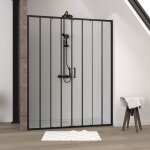 Paroi de douche 2 portes coulissantes 160x200 cm - verre srigraphi - profil noir - crushx