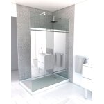Paroi de douche avec bande miroir 140x200cm - verre 8mm - profil� chrome - freedom 2 mirror