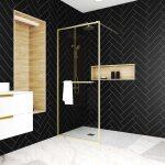 Paroi de douche or doré brossé 100x200cm - porte - serviette et etagère Paroi de douche or doré brossé 100x200cm - porte - serviette et etagère
