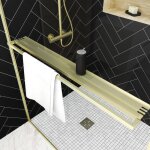 Paroi de douche or doré brossé 140x200cm - porte - serviette et etagère Paroi de douche or doré brossé 140x200cm - porte - serviette et etagère