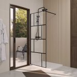 Paroi de douche serigraphie brique 80x195cm - verre anticalcaire 8mm - profil� noir mat