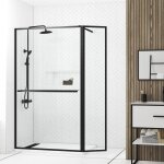 Paroi de douche avec volet pivotant 120 + 40x200cm - profilé, porte - serviette et étagère noir mat Paroi de douche avec volet pivotant 120 + 40x200cm - profilé, porte - serviette et étagère noir mat