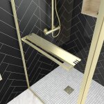 Paroi de douche avec volet pivotant 90 + 40x200 cm - porte - serviette + etagre finition or dor bross ...