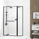 Paroi de douche avec volet pivotant 90 + 40x200cm - profil, porte - serviette et tagre noir mat