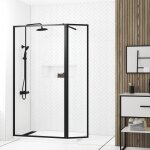 Paroi de douche avec volet pivotant - cadre et bras alu. noir mat - 100 + 40x200cm - dark contouring