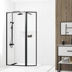 Paroi de douche avec volet pivotant - cadre et bras alu. noir mat - 80 + 40x200cm - dark contouring Paroi de douche avec volet pivotant - cadre et bras alu. noir mat - 80 + 40x200cm - dark contouring