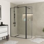 Paroi de douche avec volet pivotant - cadre et bras alu. noir mat - 120 + 40x200cm - dark contouring Paroi de douche avec volet pivotant - cadre et bras alu. noir mat - 120 + 40x200cm - dark contouring
