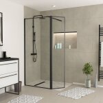 Paroi de douche avec volet pivotant - cadre et bras alu. noir mat - 90 + 40x200cm - dark contouring