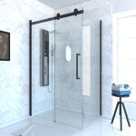 Paroi porte de douche coulissante 120x200 cm noir mat - rail soft close + retour 90 cm