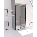 Porte de douche double battant 80x200cm - verre tremp transparent 6mm - profil noir mat