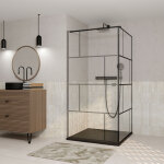 Paroi de retour s�rigraphie briques 90�180 cm pour porte de douche dark blocks - profil� noir mat