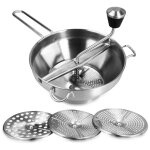 Passoire en acier inoxydable avec 3 tamis - moulin a soupe, confiture, bouillie pour bebe, sauces - 3 ... Passoire en acier inoxydable avec 3 tamis - moulin a soupe, confiture, bouillie pour bebe, sauces - 3 ...