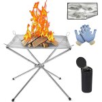 Patb - flintronic support de feu de camp pliable, foyer en acier inoxydable, grille de barbecue portable, ...