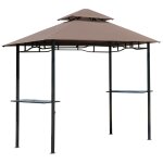 Pavillon abri tonnelle de jardin pour barbecue double toit 2 tablettes incluses tissu polyester acier ...