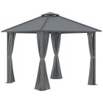 Pavillon de jardin - dim. 2, 96l x 2, 96l x 2, 8h m - rideaux - alu. gris