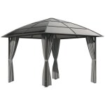 Pavillon de jardin rigide dim. 3, 05l x 3, 05l x 2, 7h m 4 rideaux gris