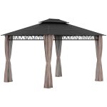 Pavillon de jardin rigide dim. 3, 6l x 3l x 2, 78h m rideaux gris noir Pavillon de jardin rigide dim. 3, 6l x 3l x 2, 78h m rideaux gris noir