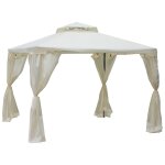 Pavillon de jardin tonnelle barnum style colonial double toit toiles moustiquaires amovibles zipp?es ...