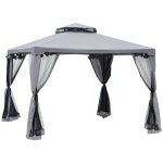 Pavillon de jardin tonnelle barnum style colonial double toit toiles moustiquaires amovibles zippes ...