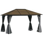 Pavillon de jardin tonnelle rigide dim. 4l x 3l x 2, 65h m 4 parois lat?rales anti - uv gris 4 moustiquaires ...