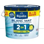 Peinture acrylique murs & plafonds ripolin 2 - en - 1 blanc mat 12 l