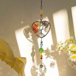 Pendentif en verre de cristal d'arbre de vie en pierre colore, lumire de jardin extrieure, attrape ...