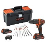 Perceuse  percussion sans fil 18v black + decker - bdchd18c2ta - qw ¿ avec 2 batteries 18v ¿ 30 accessoires ...