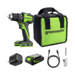 Perceuse - visseuse brushless 24v greenworks - 45nm - batterie 2, 0ah et chargeur - dd345a1