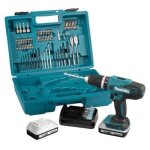 Perceuse visseuse  percussion 18v 42 nm makita 2 batt. bl1820g + chargeur + 74 pices - hp488daex1