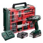 Perceuse - visseuse sans fil 18v bs18 - metabo - avec 2 batteries 18v 2, 0 ah - chargeur et coffret d'accessoi ...
