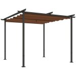 Pergola 3 x 3 m mtal toile polyester haute densit 180g / m upf30 + coulissante rtractable marron