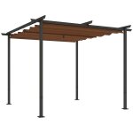 Pergola 3 x 3 m m�tal toile polyester haute densit� 180g / m upf30 + coulissante r�tractable marron