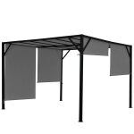 Pergola arche pavillon de jardin terrasse auvent structure acier stable 6cm + toit ouvrant gris 4x3m ...
