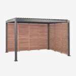 Pergola bioclimatique en aluminium avec lames et panneaux lat�raux druvia gris graphite - bois de ch�taignier ...