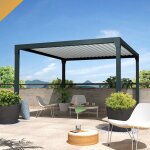 Pergola bioclimatique beryl ilot - mixte gris anthracite / blanc - 3, 50x4, 00 m - vrins a tlcommande ...
