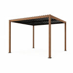 Pergola bioclimatique effet bois structure et lames orientables en aluminium 3x3m rhodes