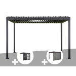 Pergola bioclimatique electrique evora graphite - 4 x 3 m + persiennes coulissantes c�t� 3 m + store ...