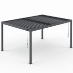 Pergola bioclimatique lames orientables acier 3x4 m rideaux et moustiquaire gris anthracite