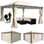 Pergola cadiz, pavillon de jardin, cadre stable a 7cm avec paroi et moustiquaire cr�me 4x3m